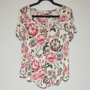Late August Cream  Blouse with Floral Design
